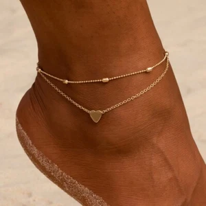 Summer Fashion Beach Round Beads Simple Heart Pendant Anklet Gift For Women Her - Picture 1 of 8