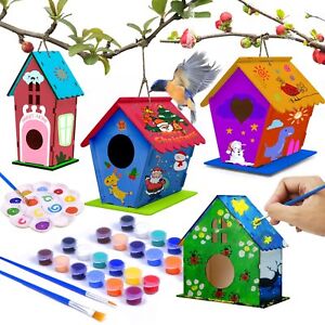 4 Pack Bird House Crafts for Kids Ages 5-8 8-12 Buildable DIY Birdhouse Kit for