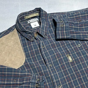 Columbia River Lodge Leather Patch Plaid Shooting Hunting Shirt Mens Size XL - Picture 1 of 13