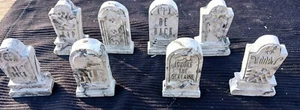 Dollhouse Miniature Tombstones for Halloween Fun - 8 Marbled Plaster Tombstones - Picture 1 of 1