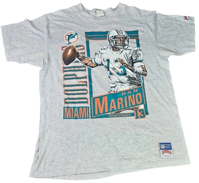 复古 90 年代 Dan Marino 迈阿密海豚队灰色翻印衬衫 AN51380 — 第 1/2 张图片