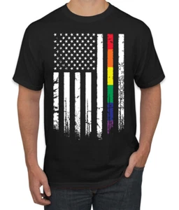 Camiseta gráfica para hombre LGBT del Orgullo Gay de EE. UU. arco iris bandera estadounidense - Imagen 1 de 25