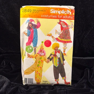 Vtg Simplicity 2849 Clown Costume Sewing Pattern Adult XS-XL Uncut Circus Jester - Image 1 of 4