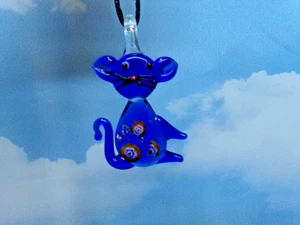 Vintage Jewelry Murano style Art glass BLUE CAT NECKLACE - Picture 1 of 2