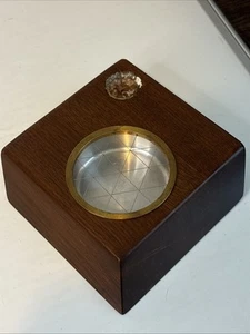1960s-70s MCM Ashtray Hole In One Ball Custom Display Walnut Base Aluminum Brass - Picture 1 of 11