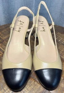 French Sole FS/NY Tuckernuck Baton Beige Camel Black Slingback Heels Size 6.5 - Picture 1 of 23