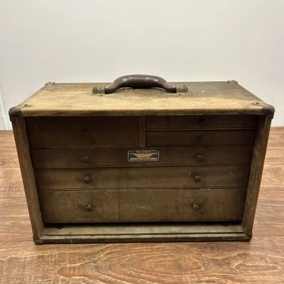 Vintage Union 6 Drawers Wood Machinist Chest Tool Box Antique Chest Tool Box - Image 1 of 4