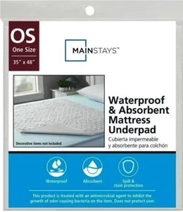 Mainstays Waterproof Absorbent Mattress Underpad Machine Washable White #10,11 - Picture 1 of 7