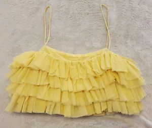 Crop Top ZARA Yellow RUFFLED TULLE TOP Crops Straight Neck Straps Size YA Med - Picture 1 of 13