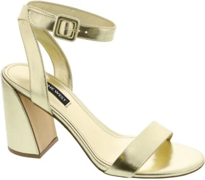 NUEVO Vestido Sandalia Dorada Nine West Para Mujer Realy Puntera Almendra Tacón Bloque Talla 9.5 Foto 1 de 4