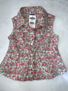 Old Navy Girls Sleeveless Blouse 2-3T Button Up NWT Peach Pink Coral Green - Picture 1 of 12