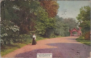 c1907 Ferncliff Cemetery Springfield Ohio woman road entrance postcard D75 - Picture 1 of 2