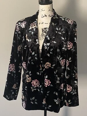 Tahari Arthur S Levine Black Velvet floral Blazer Women's Sz 16 EUC - Image 1 of 4