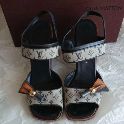 Sandalia LOUIS VUITTON Gris Monograma Lona Cuero Negro Correa WMN 38 EUR USADA Foto 1 de 4