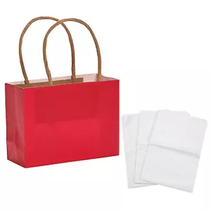 Fun Express Kraft Paper Gift Bags and Tissue Paper Kit Mini Red 4 1/2" x 3 1/4" - Picture 1 of 3
