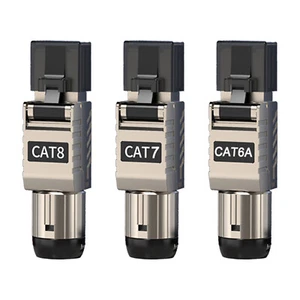 10PCS Cat8 Cat7 Cat6A Connectors RJ45 Metal Tool Free Termination 40G/2000M - Afbeelding 1 van 20