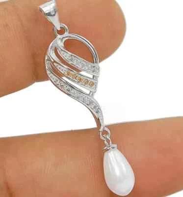 14k White Gold Plated Unique Women's Pendant 1.5Ct Round Cut Lab Created Diamond - Image 1 of 4