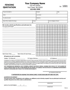 Fencing Quotation Work Order Form / 3 Part Carbonless - 8.5 x 11 - TMG116 - Bild 1 von 1