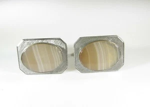 Sterling Silber Manschettenknöpfe mit ovalem braunem Achat von Anson - Bild 1 von 9