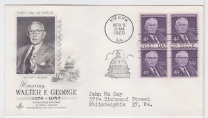 TurtlesTradingPost- Walter F. George, Senator-1960 #1170 FDC Artcraft Block of 4 - Picture 1 of 1