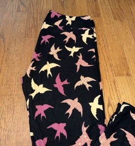 Leggings Leggings Lularoe PATRÓN RARO Pájaro Golondrina Paloma Alto Curvilíneo TC 🙂231 - Imagen 1 de 3