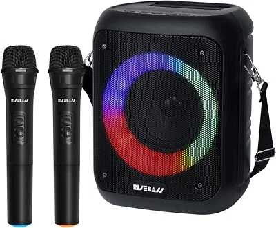 Máquina de Karaoke Portátil Risebass con 2 Micrófonos Inalámbricos Bluetooth Grabación Foto 1 de 4