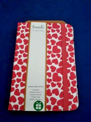 Trendz 7" Universal Tablet Case Kindle Ipad Mini Samsung Galaxy Tab. Pink Hearts - Image 1 of 3