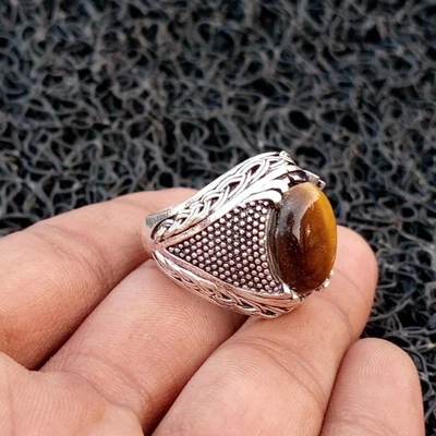 Tiger's Eye Ring 925 Sterling Silver Handmade Statement Gift's Men's Ring B109 - image 1 of 4