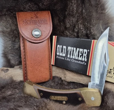Cuchillo Temporizador Antiguo Schrade Hecho en EE. UU. Nuevo Antiguo Stock 7-OT Oso Cavernario Bloqueo Foto 1 de 4
