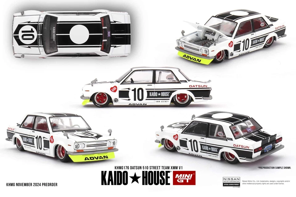 Mini GT KHMG176 Kaido House Datsun 510 Street Team XMM V1 Die Cast 1/64 - Immagine 1 di 1