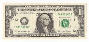 $1 Dollar Bill,  Fancy Serial Number #08180100 Series 2013 - Picture 1 of 2