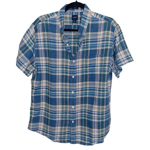 J Crew Hemd Herren Large Madras kariert Kurzarm Slim Leinenmischung Preppy Money - Bild 1 von 12