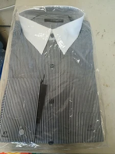 NWT Tasso Elba Charcoal Twill Striped Cufflink Dress Shirt Size 17x34/35 - Picture 1 of 4