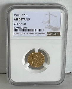 1908 $2.5 Gold Indian Head NGC AU Details Cleaned - Picture 1 of 6