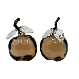 VINTAGE Paar Bernstein Rauchglas Apfel Briefbeschwerer Dekor Draht Stiel Glas Blatt - Bild 1 von 9