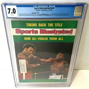 MUHAMMAD ALI DEFEATS GEORGE FOREMAN CGC 7.0  1974 SPORTS ILLUSTRATED BOXING - Picture 1 of 4