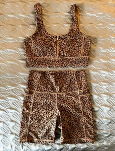 COTTON ON BODY SZ L BIKE SHORTS + SPORTS BRA SET SOFT ACTIVEWEAR LEOPARD NWOT - Picture 1 of 8