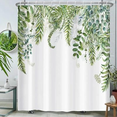 Sage Green Shower Curtain for Bathroom Plant Botanical Eucalyptus Leaf  - Изображение 1 из 4