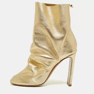 Nicholas Kirkwood Metallic Gold Foil Leather D'arcy Ruched Ankle Booties - Picture 1 of 9
