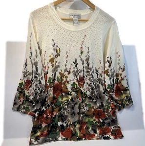 CD Daniels Women's 1X Plus Sz 3/4 Sleeve Sweater Top with Glitter in Beige Multi - Picture 1 of 7