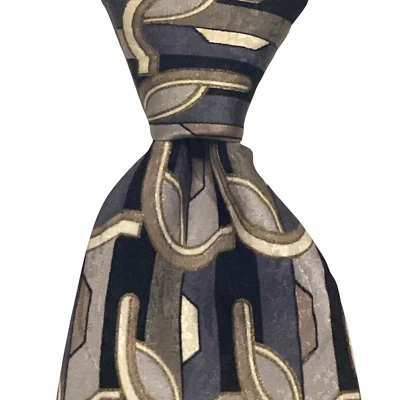 OSCAR DE LA RENTA Men's 100% Silk Necktie USA Designer Geometric Grays/Black EUC - Image 1 of 3
