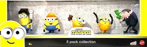 Mattel MINIONS The Rise of Gru Mini Figures Complete set 5 Pack Plus Bonus Cover