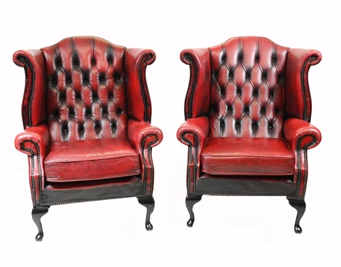 Pair Chesterfield Wingback Chairs Leather Armchair Cover