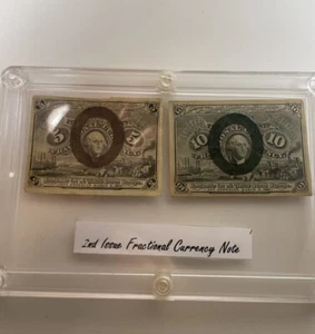 Vintage 1863 10 Cents 5 Cents Fractional Currency Notes Paper Antique Stamped - Picture 1 of 2