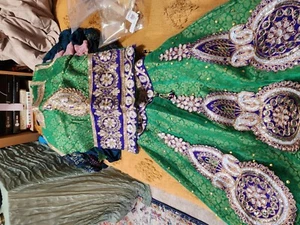 Partially sewn 2-piece Indian dress for young girl - Green/Blue - Picture 1 of 10