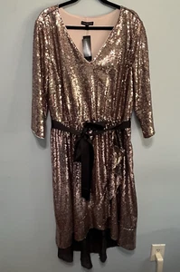 Lane Bryant Women's Rose Gold Sequin Evening Dress w/ Black Belt Size 22/24 NWT - Picture 1 of 15