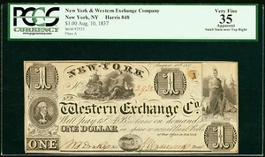 1837 - New York & Western Exchange $1 - PCGS 35 Apparent - Great Early Note! - Picture 1 of 2