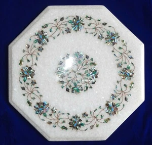 2'x2' Marble Console Center Table Top Paua Shell Marquetry Inlay Hallway Decor - Picture 1 of 5