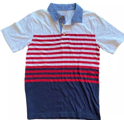 childrens place polo Shirt Boys L 10 12 short Sleeve striped denim red blue - Image 1 of 4