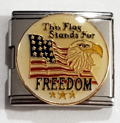 Bandera Patriótica con Águila/LIBERTAD 18mm Acero Inoxidable Pulsera Italiana Dije Eslabón Foto 1 de 2